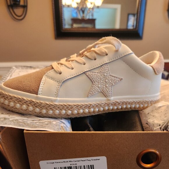 Vintage Havana Multi Mix Camel Pearl Peg Sneaker - Picture 1 of 4